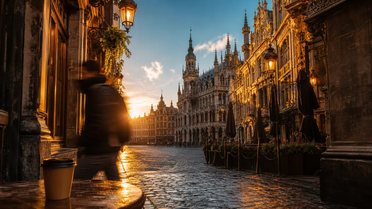 Bruxelle grande place, ruelle au golden hour