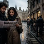 Bruxelles 2 jours : couple près des Galeries Royales Saint-Hubert, plan Brussels Card