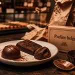 Chocolat en Belgique : praline belge à Bruxelles, vue comptoir