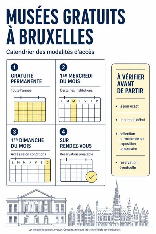 Musées gratuits Bruxelles : visuel éditorial des modalités d'accès et des vérifications à faire avant la visite