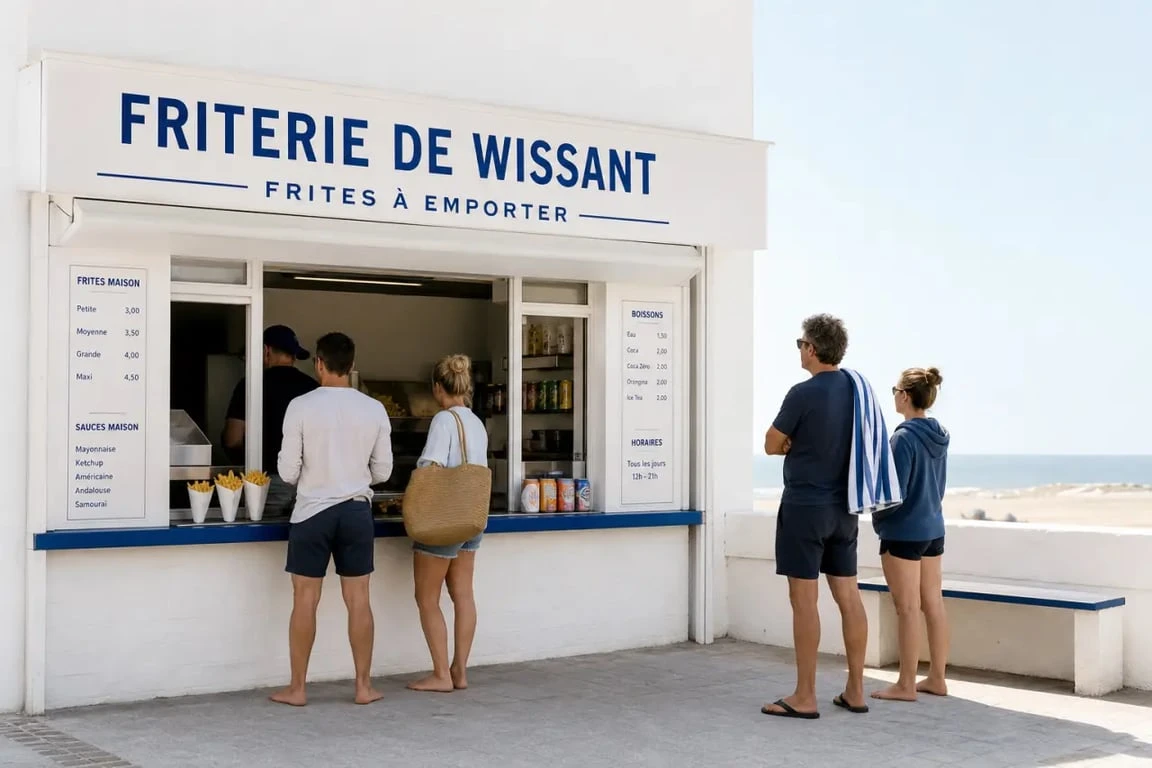 Friterie de la Source à Wissant, ambiance de bord de mer avec frites belges servies à emporter