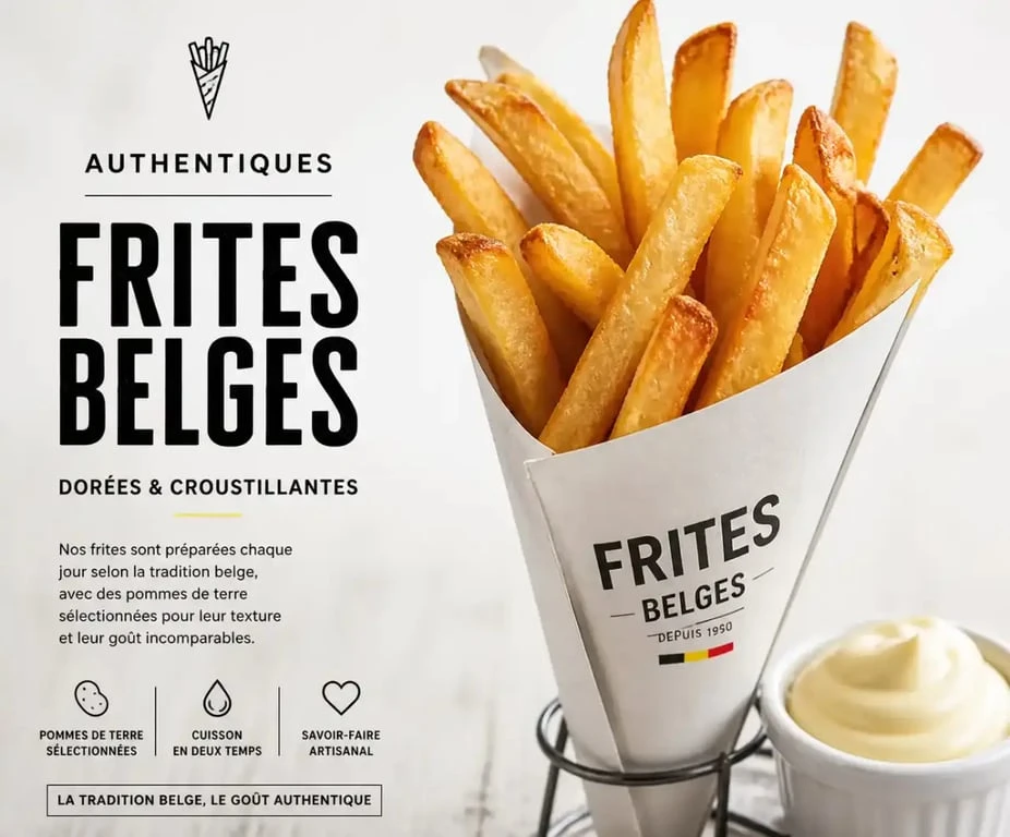 Frites belges authentiques cuites à la graisse de bœuf dans un cornet en papier