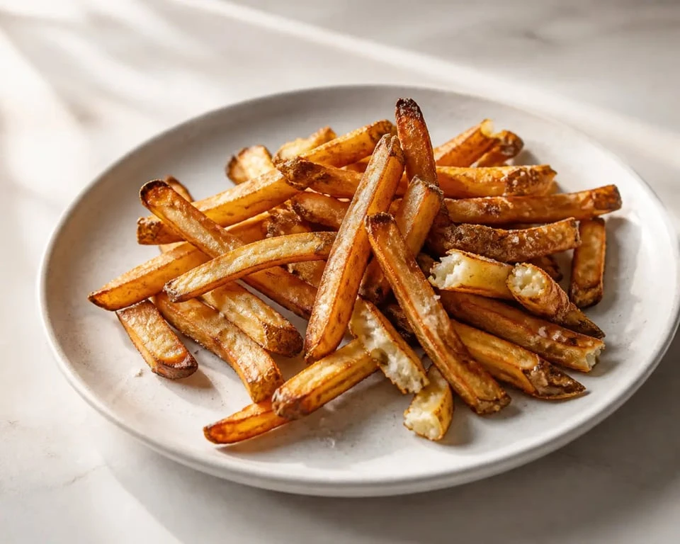 Frites a la graisse de boeuf dorées et croustillantes servies sur une assiette