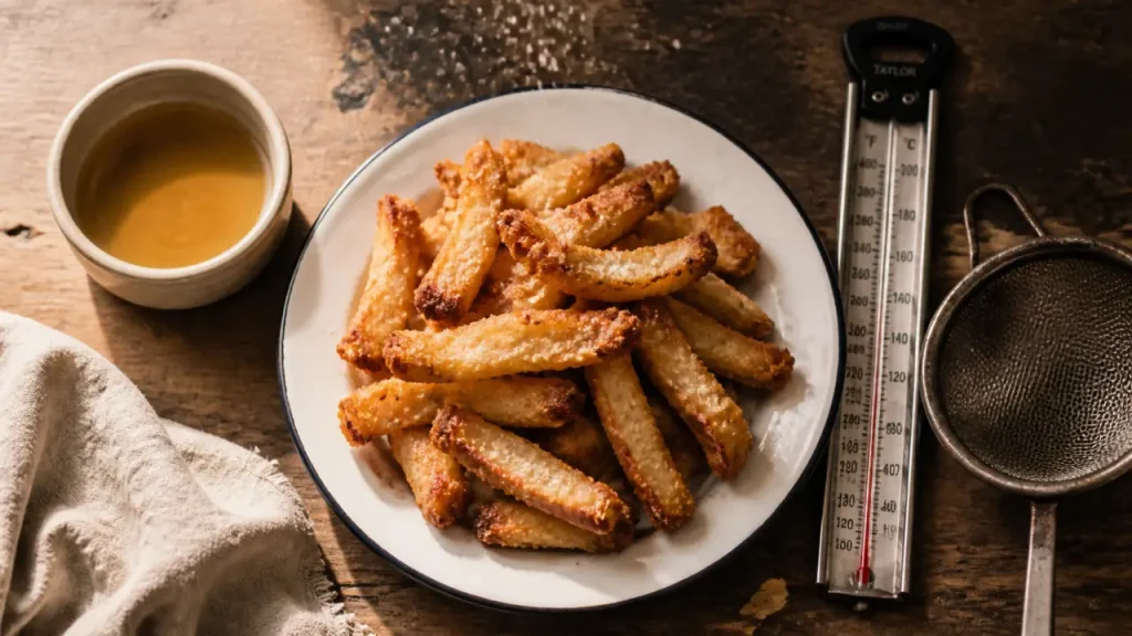 Frites a la graisse de boeuf croustillantes, double cuisson 150°C puis 180°C