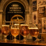 Musée de la bière Bruxelles : Belgian Beer World, verres de dégustation au comptoir