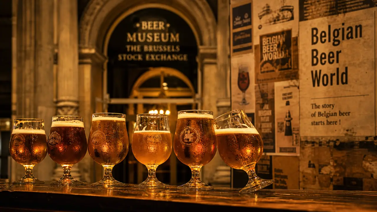 Musée de la bière Bruxelles : Belgian Beer World, verres de dégustation au comptoir