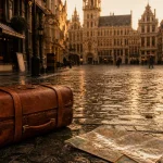 Où loger a bruxelles pour visiter : vue Grand-Place depuis un quartier proche, valise cabine