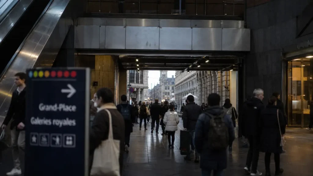 Sorties gare centrale Bruxelles : passants vers musées et Bruxelles-Nord