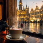 Visiter Bruxelles en hiver : café chaud devant la Grand-Place, terrasse couverte