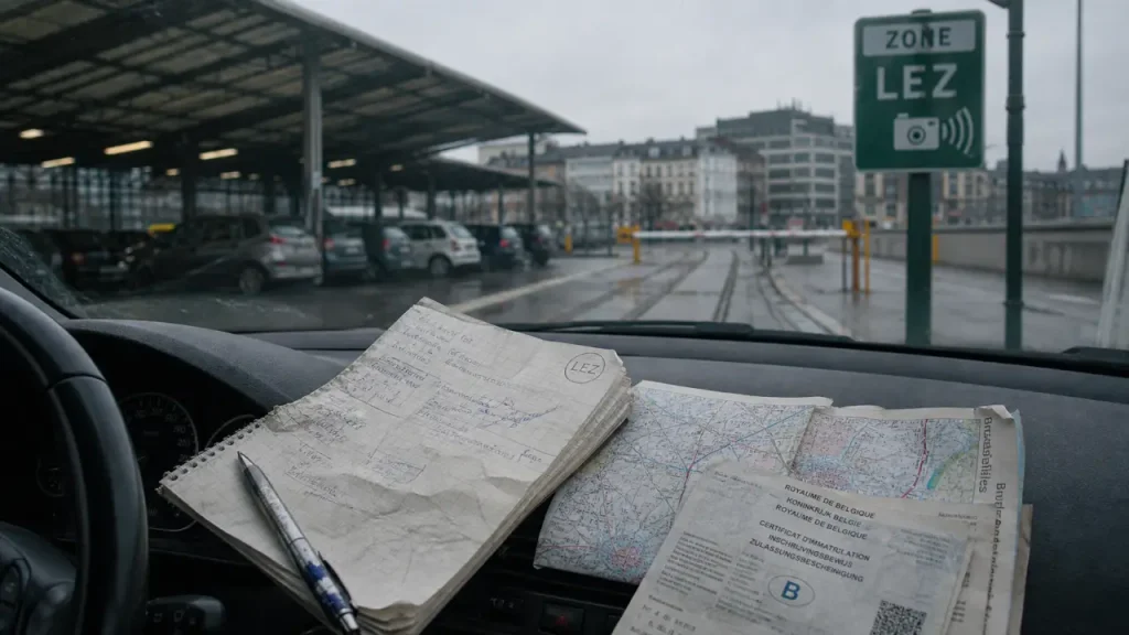 Visiter Bruxelles en voiture : panneau LEZ et parking couvert