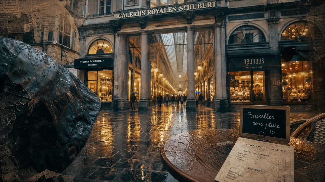 Visiter Bruxelles sous la pluie : Galeries Royales Saint-Hubert, pavés mouillés et café au chaud