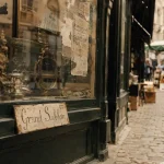 Vitrine Sablon dans le quartier des antiquaires à Bruxelles