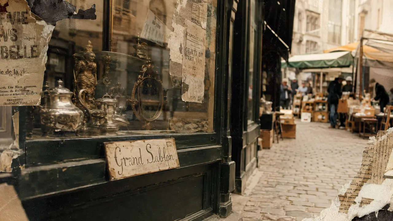 Vitrine Sablon dans le quartier des antiquaires à Bruxelles