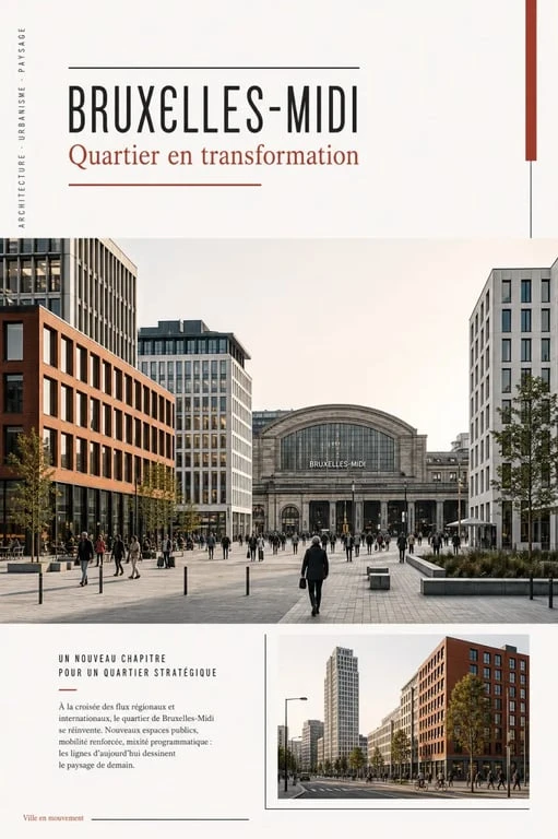 Quartier de la gare du Midi Bruxelles, vue urbaine autour de la gare et des rues voisines