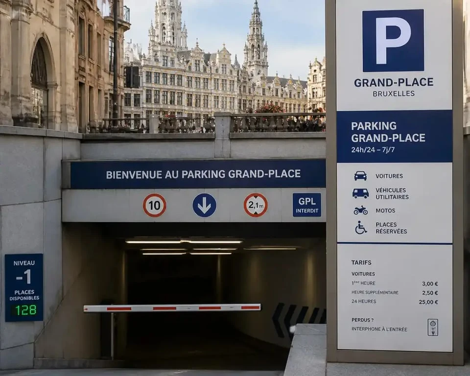 Entrée du parking Grand Place Bruxelles pour faciliter votre itinéraire.