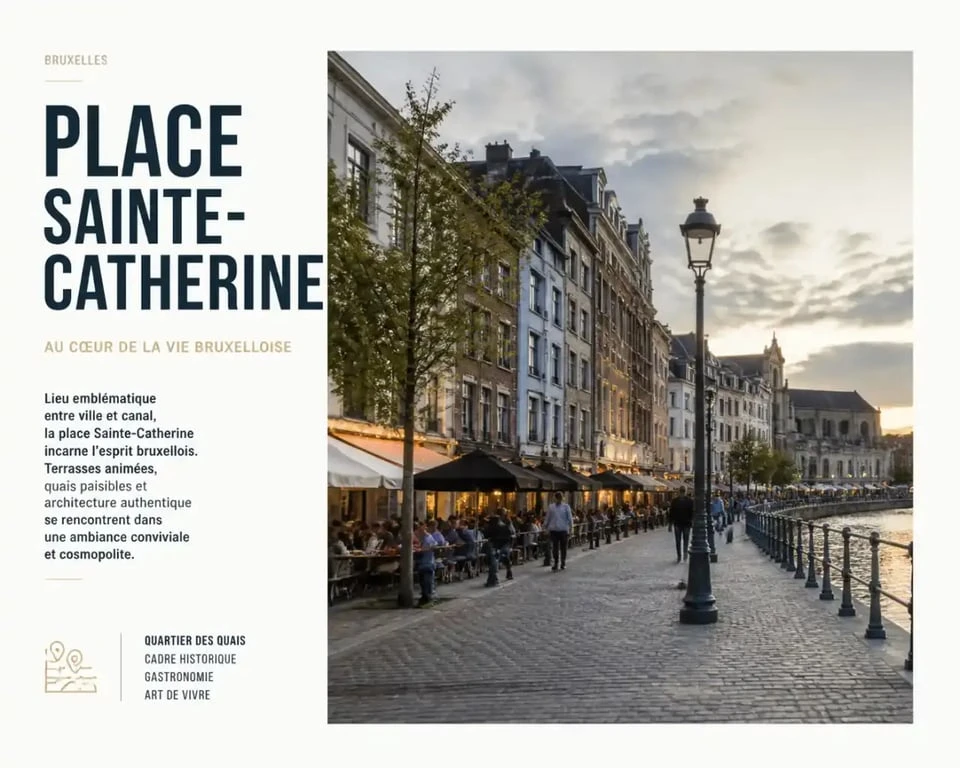 Restaurants de la place Sainte-Catherine à Bruxelles et terrasses autour des quais