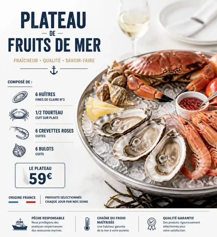 Plateau de fruits de mer dans un restaurant de poissons à Bruxelles