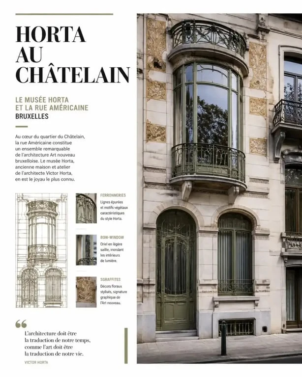Musée Horta et façades Art nouveau dans le quartier du Châtelain à Bruxelles