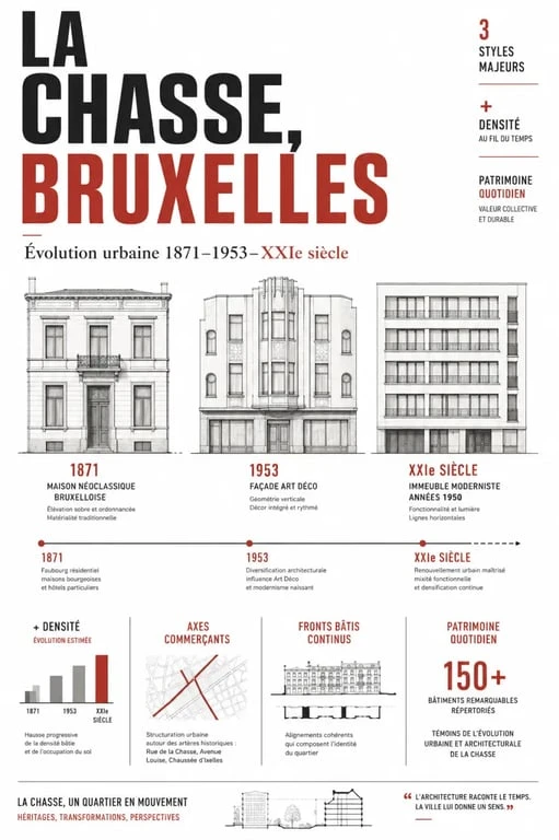 Quartier de la chasse bruxelles, composition visuelle sur l’histoire, l’architecture et les chiffres du quartier