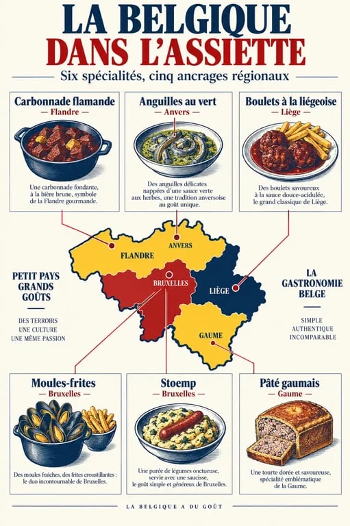 Infographie des plats belges typiques par région