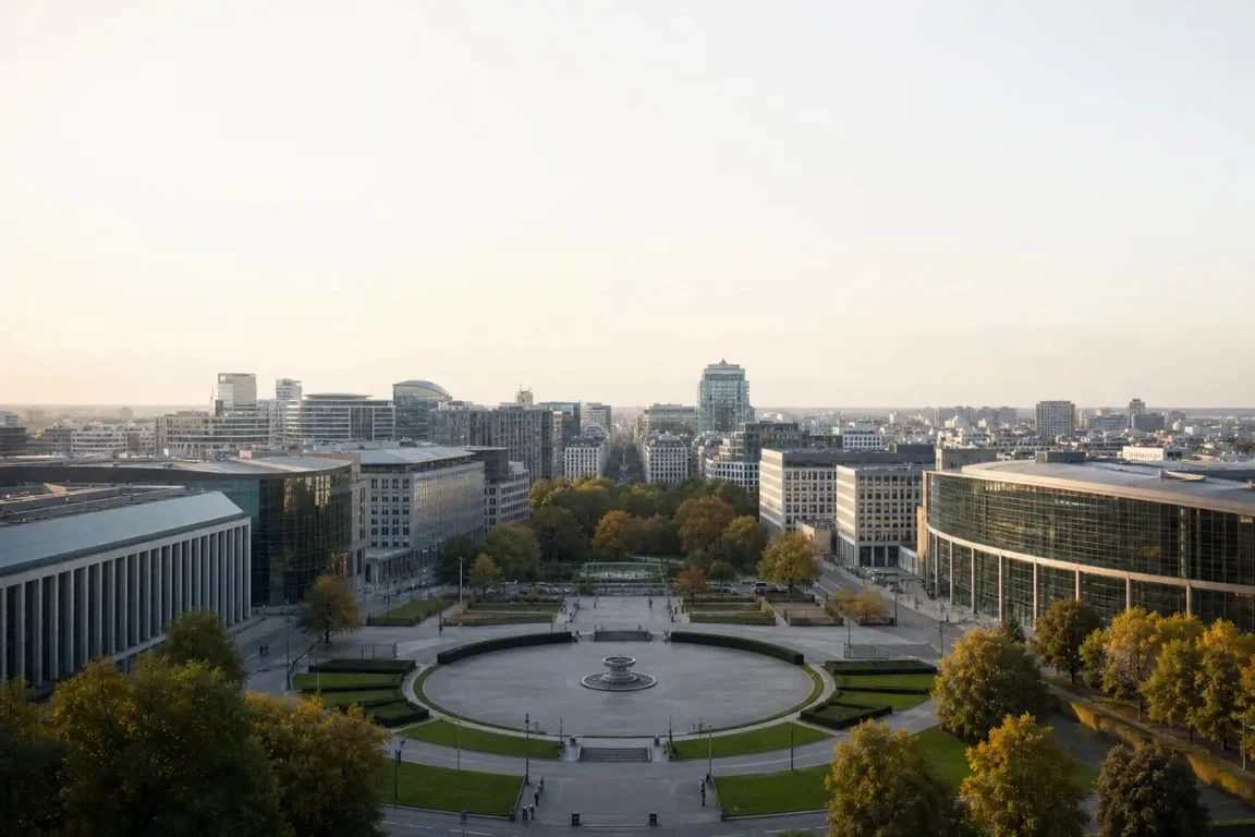 Plan quartier européen bruxelles : vue panoramique de la place Schuman et de la rue de la Loi