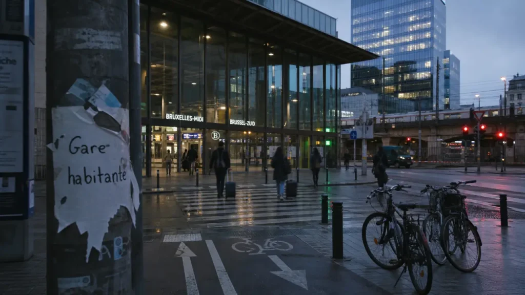 Gare du Midi Bruxelles quartier : parvis, piétons et vélos