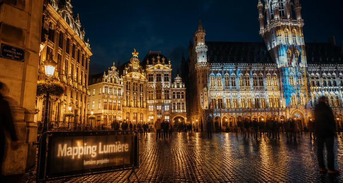 Illumination grand place Bruxelles : mapping lumineux de l’Hôtel de ville, nuit