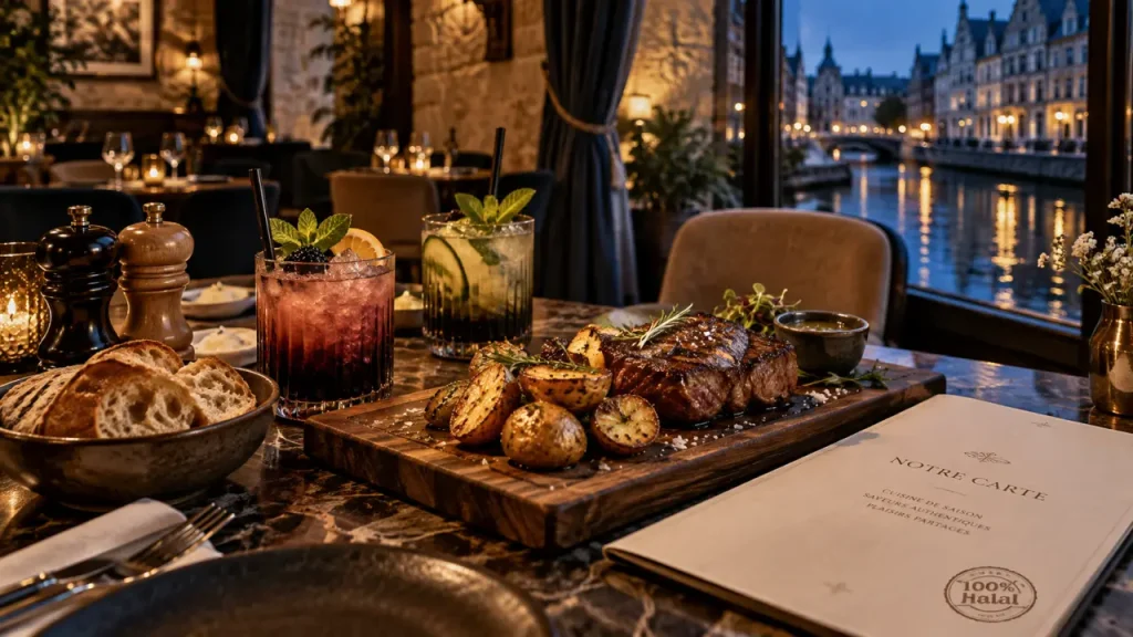 Meilleurs restaurants halal Bruxelles : steak grillé halal et mocktails fumés