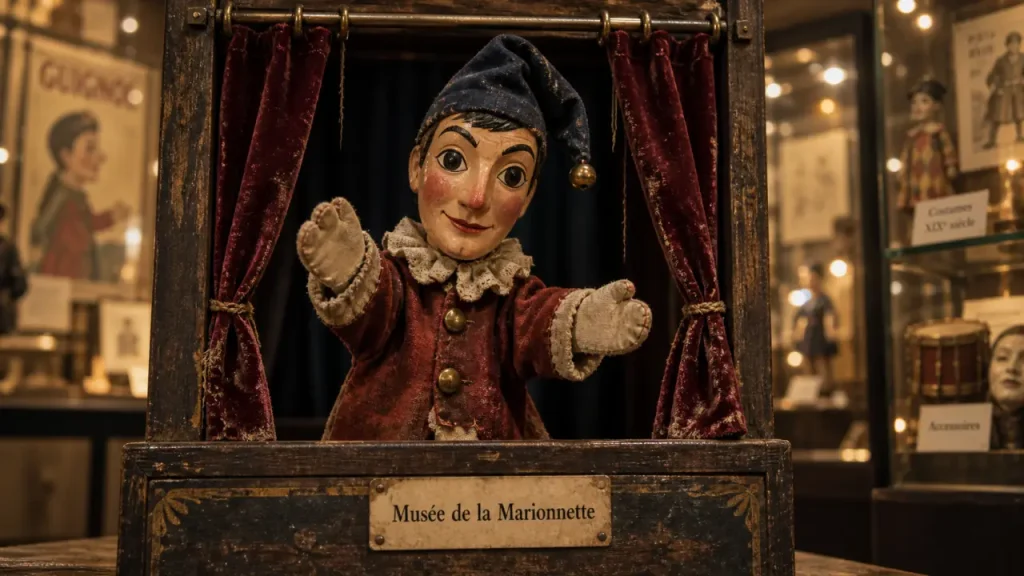 Musée de la marionnette : marionnette dans un castelet de musée