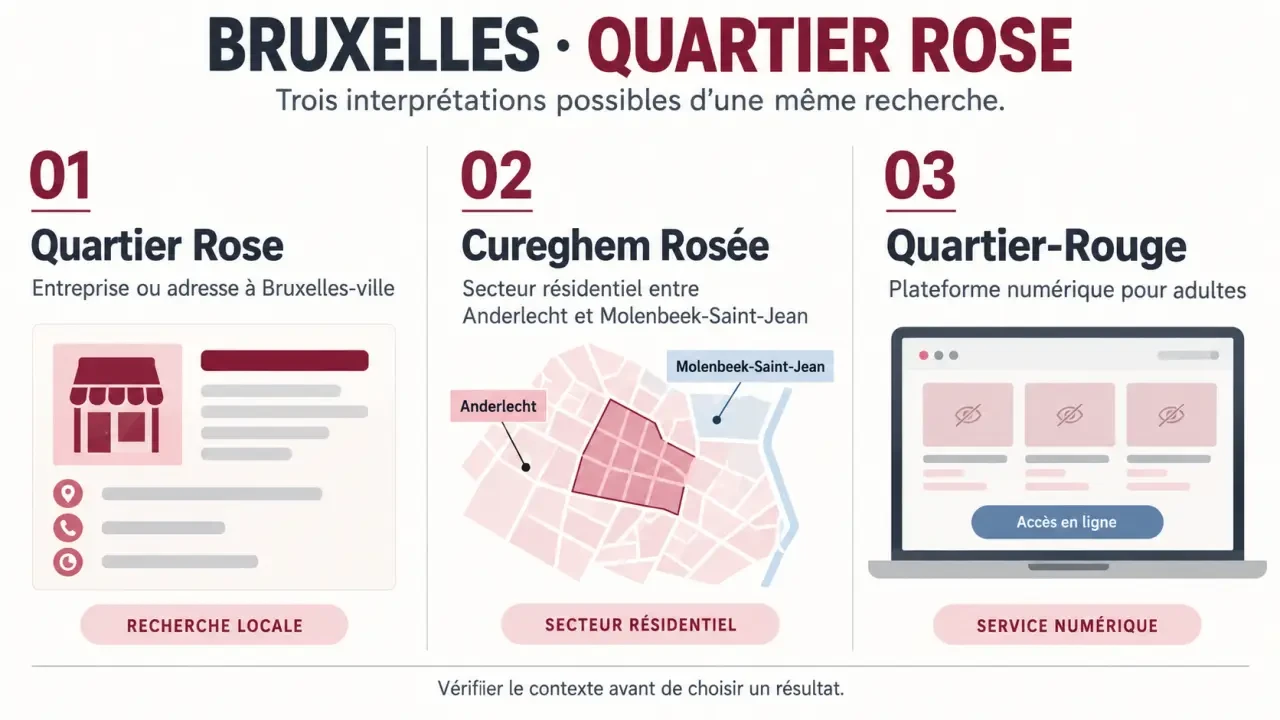 Bruxelles quartier rose : visuel comparatif entre Quartier Rose, Cureghem Rosée et Quartier-Rouge