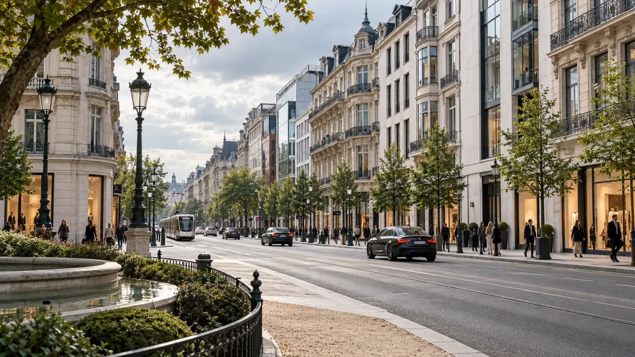 Vue urbaine de l’avenue louise brussels entre la place Stéphanie et les bâtiments du haut de Bruxelles
